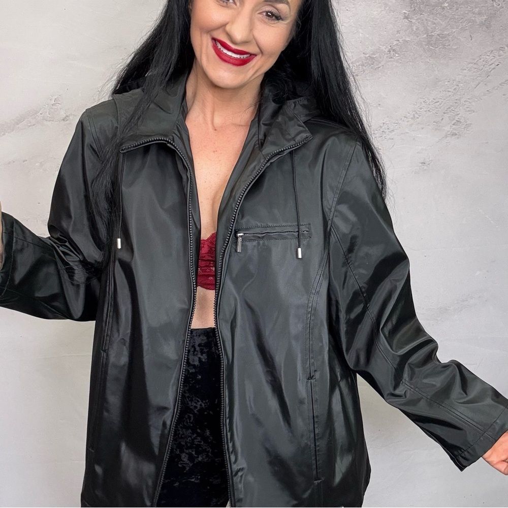 Black Utility Jacket with Wide Collar and Relaxed Fit